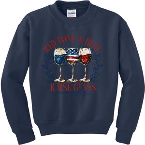 Red Wine & Blue Independence Day  Funny 4th Of July Kids Sweatshirt