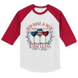 Red Wine & Blue Independence Day  Funny 4th Of July Kids Colorblock Raglan Jersey