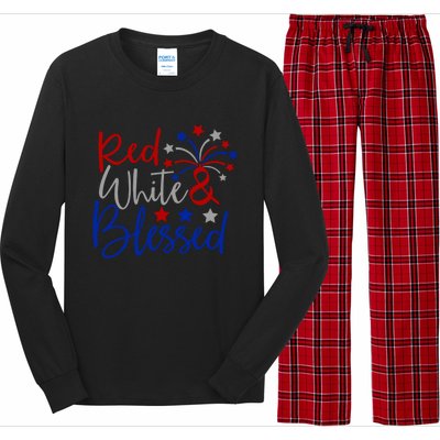 Red White Blessed 4th Of July Gift Long Sleeve Pajama Set