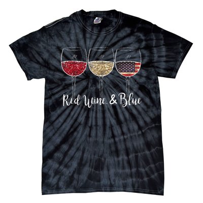 Red Wine & Blue 4th Of July Wine Red White Blue Wine Glasses Tie-Dye T-Shirt