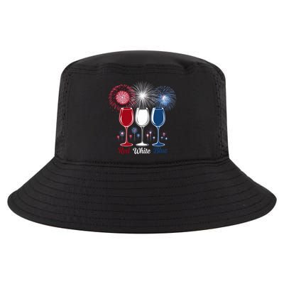 Red Wine & Blue 4th Of July Wine Glasses Firework Patriotic Cool Comfort Performance Bucket Hat