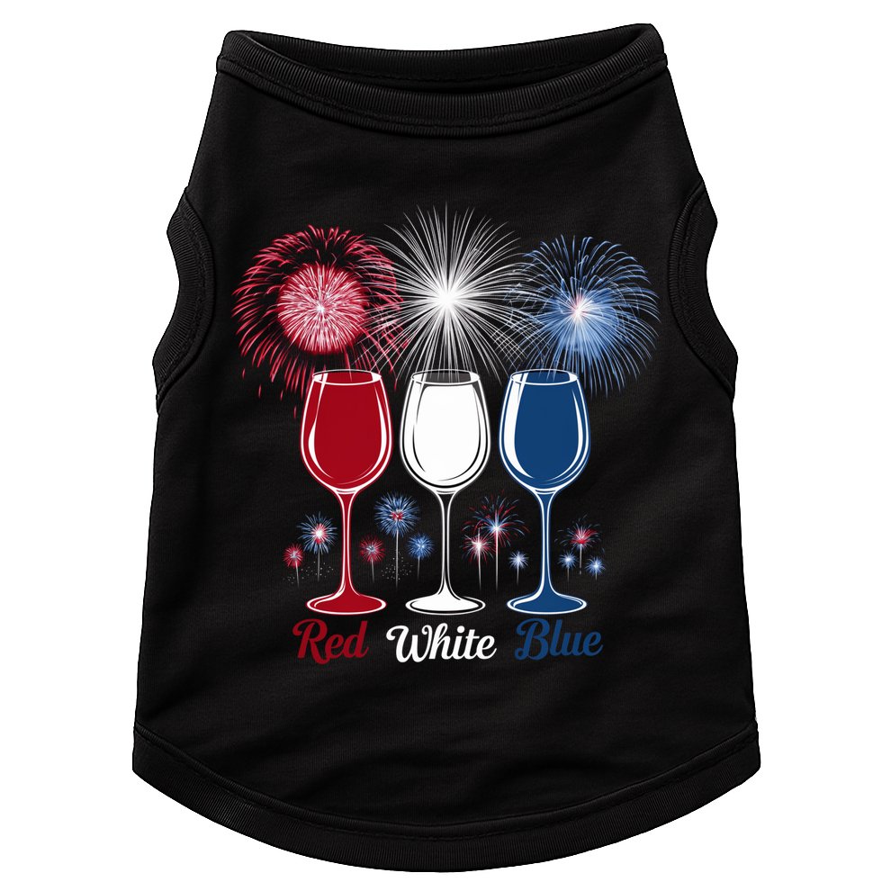 Red Wine & Blue 4th Of July Wine Glasses Firework Patriotic Doggie Tank