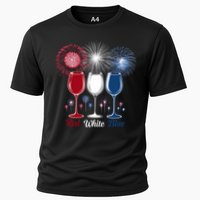 Red Wine & Blue 4th Of July Wine Glasses Firework Patriotic Cooling Performance Crew T-Shirt