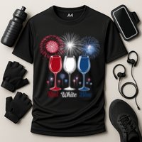 Red Wine & Blue 4th Of July Wine Glasses Firework Patriotic Cooling Performance Crew T-Shirt