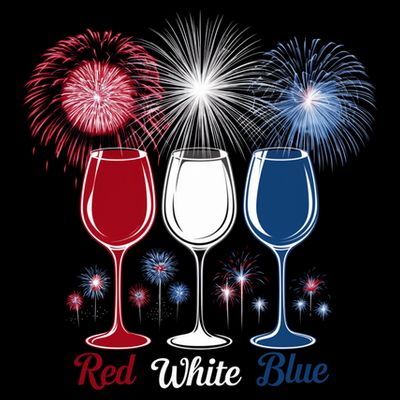 Red Wine & Blue 4th Of July Wine Glasses Firework Patriotic T-Shirt