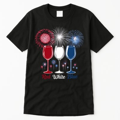 Red Wine & Blue 4th Of July Wine Glasses Firework Patriotic Tall T-Shirt