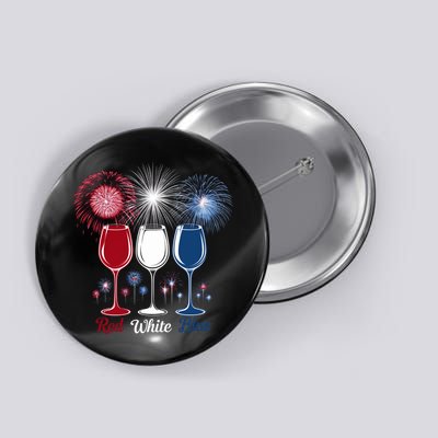 Red Wine & Blue 4th Of July Wine Glasses Firework Patriotic Button