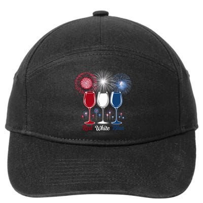 Red Wine & Blue 4th Of July Wine Glasses Firework Patriotic 7-Panel Snapback Hat