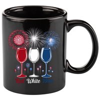 Red Wine & Blue 4th Of July Wine Glasses Firework Patriotic 11oz C Handle Ceramic Mug