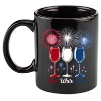 Red Wine & Blue 4th Of July Wine Glasses Firework Patriotic 11oz C Handle Ceramic Mug