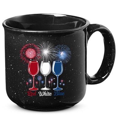 Red Wine & Blue 4th Of July Wine Glasses Firework Patriotic 15oz Campfire Ceramic Mug