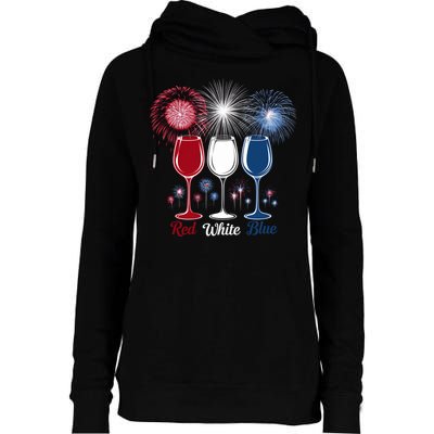 Red Wine & Blue 4th Of July Wine Glasses Firework Patriotic Womens Funnel Neck Pullover Hood