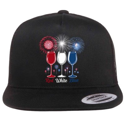 Red Wine & Blue 4th Of July Wine Glasses Firework Patriotic Flatbill Hat