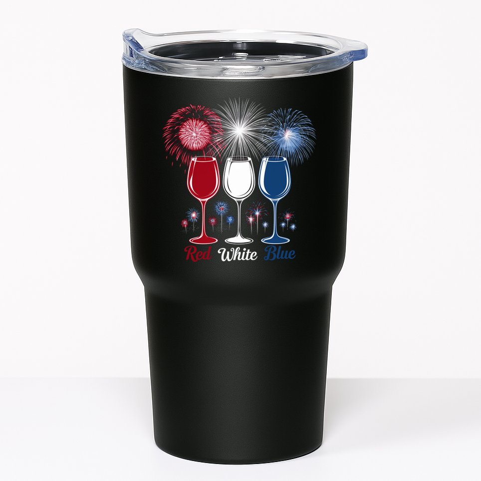 Red Wine & Blue 4th Of July Wine Glasses Firework Patriotic Tumbler