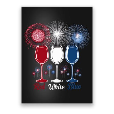 Red Wine & Blue 4th Of July Wine Glasses Firework Patriotic Poster