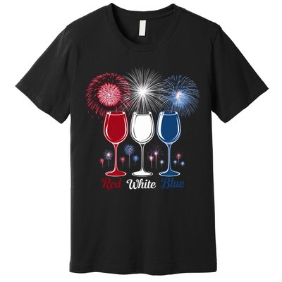 Red Wine & Blue 4th Of July Wine Glasses Firework Patriotic Premium T-Shirt