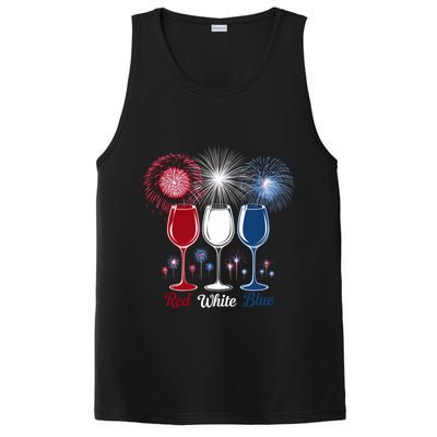 Red Wine & Blue 4th Of July Wine Glasses Firework Patriotic PosiCharge Competitor Tank