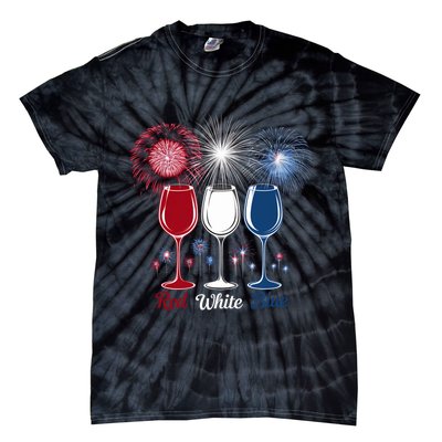 Red Wine & Blue 4th Of July Wine Glasses Firework Patriotic Tie-Dye T-Shirt