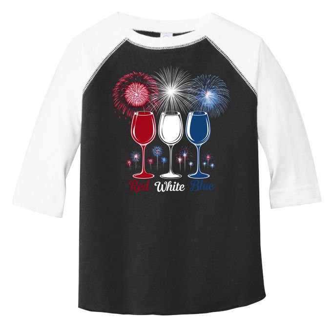 Red Wine & Blue 4th Of July Wine Glasses Firework Patriotic Toddler Fine Jersey T-Shirt