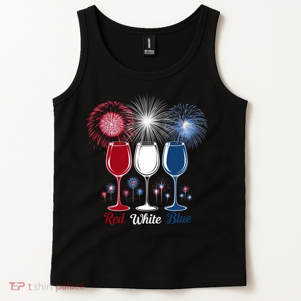 Red Wine & Blue 4th Of July Wine Glasses Firework Patriotic Tank Top