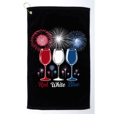 Red Wine & Blue 4th Of July Wine Glasses Firework Patriotic Golf Towel