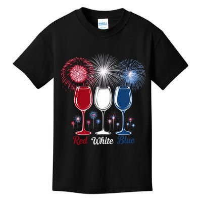 Red Wine & Blue 4th Of July Wine Glasses Firework Patriotic Kids T-Shirt