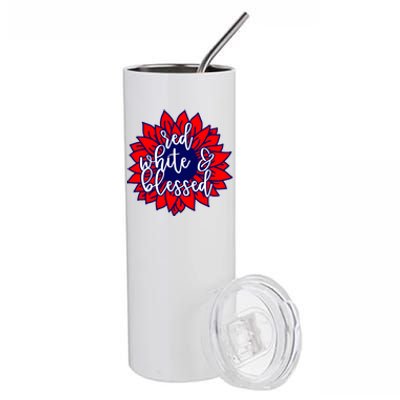 Red White Blessed Cute Patriotic Gift Flag Sunflower Gift Stainless Steel Tumbler