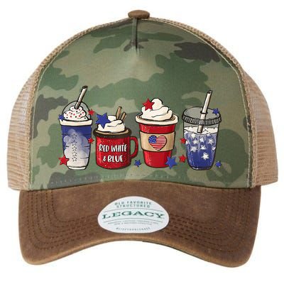 Red White Blue Latte Ice Coffee USA 4th Of July Patriotic Legacy Tie Dye Trucker Hat