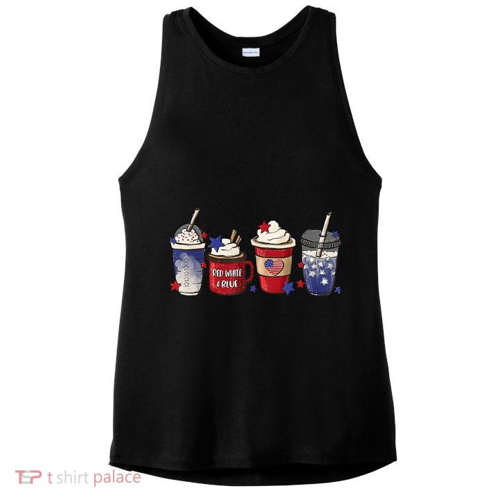 Red White Blue Latte Ice Coffee USA 4th Of July Patriotic Ladies PosiCharge Tri-Blend Wicking Tank
