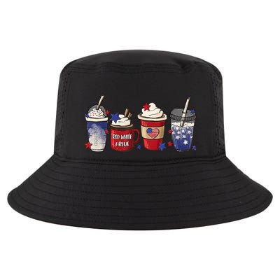 Red White Blue Latte Ice Coffee USA 4th Of July Patriotic Cool Comfort Performance Bucket Hat