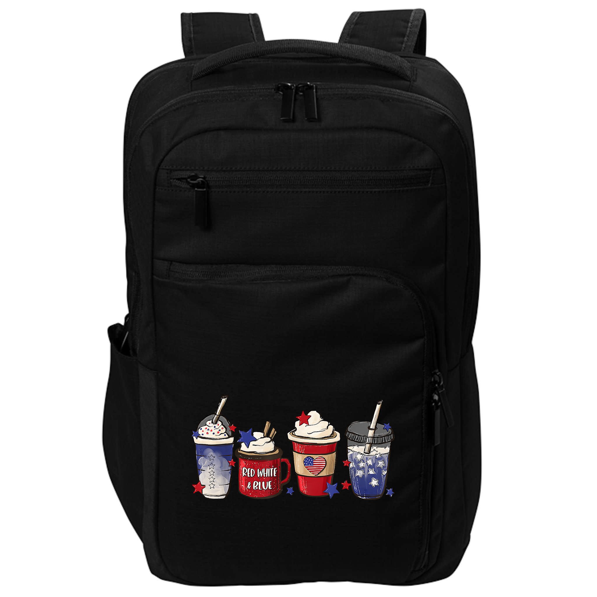Red White Blue Latte Ice Coffee USA 4th Of July Patriotic Impact Tech Backpack