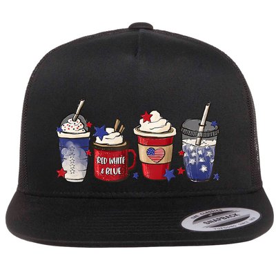 Red White Blue Latte Ice Coffee USA 4th Of July Patriotic Flatbill Hat