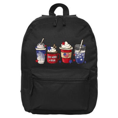 Red White Blue Latte Ice Coffee USA 4th Of July Patriotic 16 in Basic Backpack