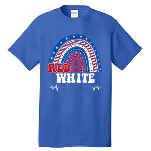 Red White Booze And Blessed Rainbow Usa Patriotic 4th Of July Gift Tall T-Shirt