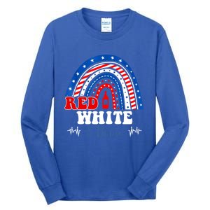 Red White Booze And Blessed Rainbow Usa Patriotic 4th Of July Gift Tall Long Sleeve T-Shirt