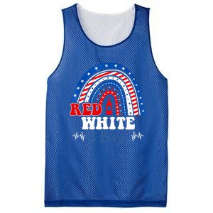 Red White Booze And Blessed Rainbow Usa Patriotic 4th Of July Gift Mesh Reversible Basketball Jersey Tank