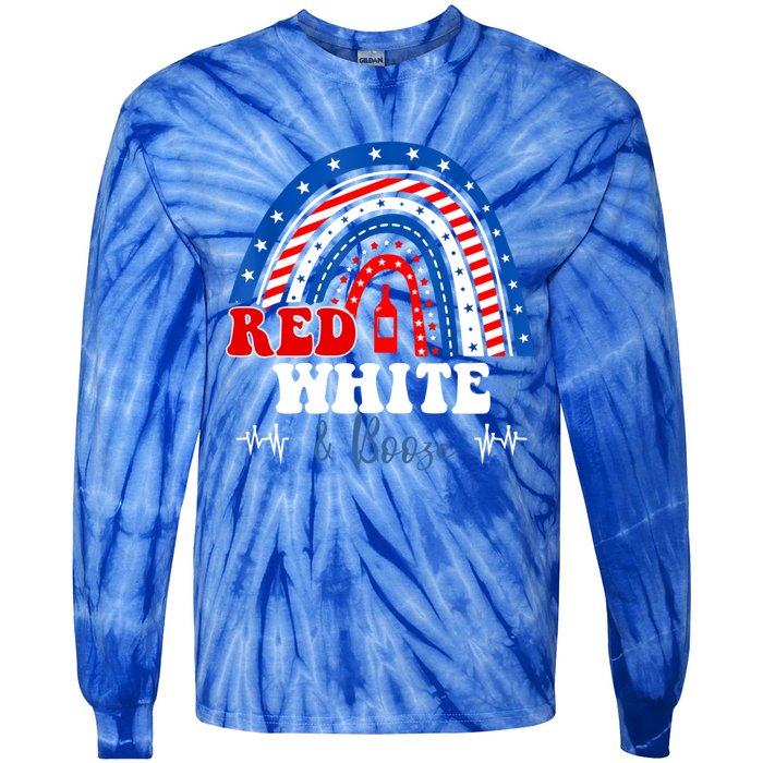 Red White Booze And Blessed Rainbow Usa Patriotic 4th Of July Gift Tie-Dye Long Sleeve Shirt