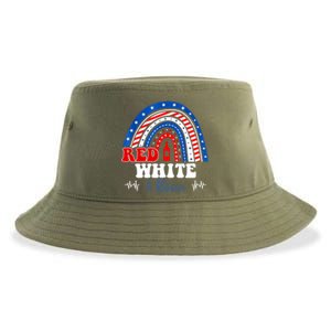 Red White Booze And Blessed Rainbow Usa Patriotic 4th Of July Gift Sustainable Bucket Hat