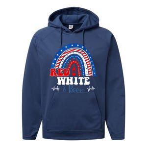 Red White Booze And Blessed Rainbow Usa Patriotic 4th Of July Gift Performance Fleece Hoodie