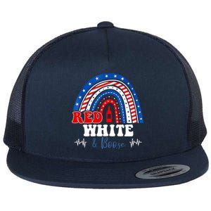 Red White Booze And Blessed Rainbow Usa Patriotic 4th Of July Gift Flat Bill Trucker Hat