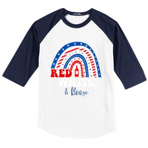 Red White Booze And Blessed Rainbow Usa Patriotic 4th Of July Gift Baseball Sleeve Shirt