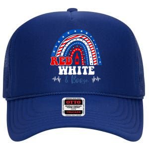 Red White Booze And Blessed Rainbow Usa Patriotic 4th Of July Gift High Crown Mesh Back Trucker Hat