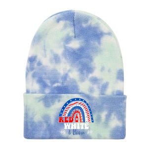 Red White Booze And Blessed Rainbow Usa Patriotic 4th Of July Gift Tie Dye 12in Knit Beanie