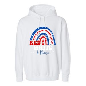 Red White Booze And Blessed Rainbow Usa Patriotic 4th Of July Gift Garment-Dyed Fleece Hoodie