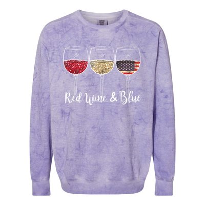 Red Wine & Blue 4th Of July Wine Red White Blue Wine Glasses Colorblast Crewneck Sweatshirt