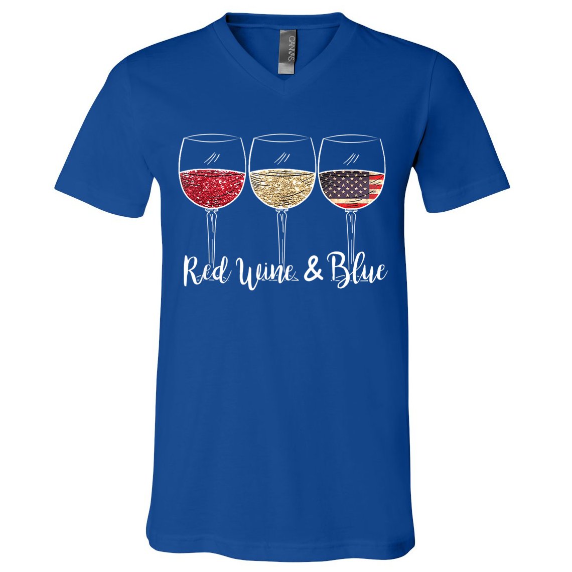 Red Wine & Blue 4th Of July Wine Red White Blue Wine Glasses V-Neck T-Shirt