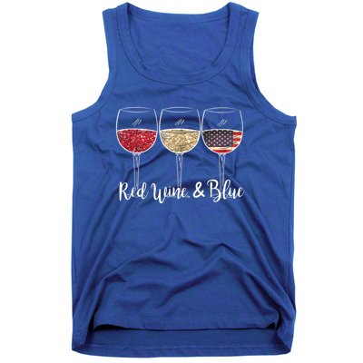 Red Wine & Blue 4th Of July Wine Red White Blue Wine Glasses Tank Top