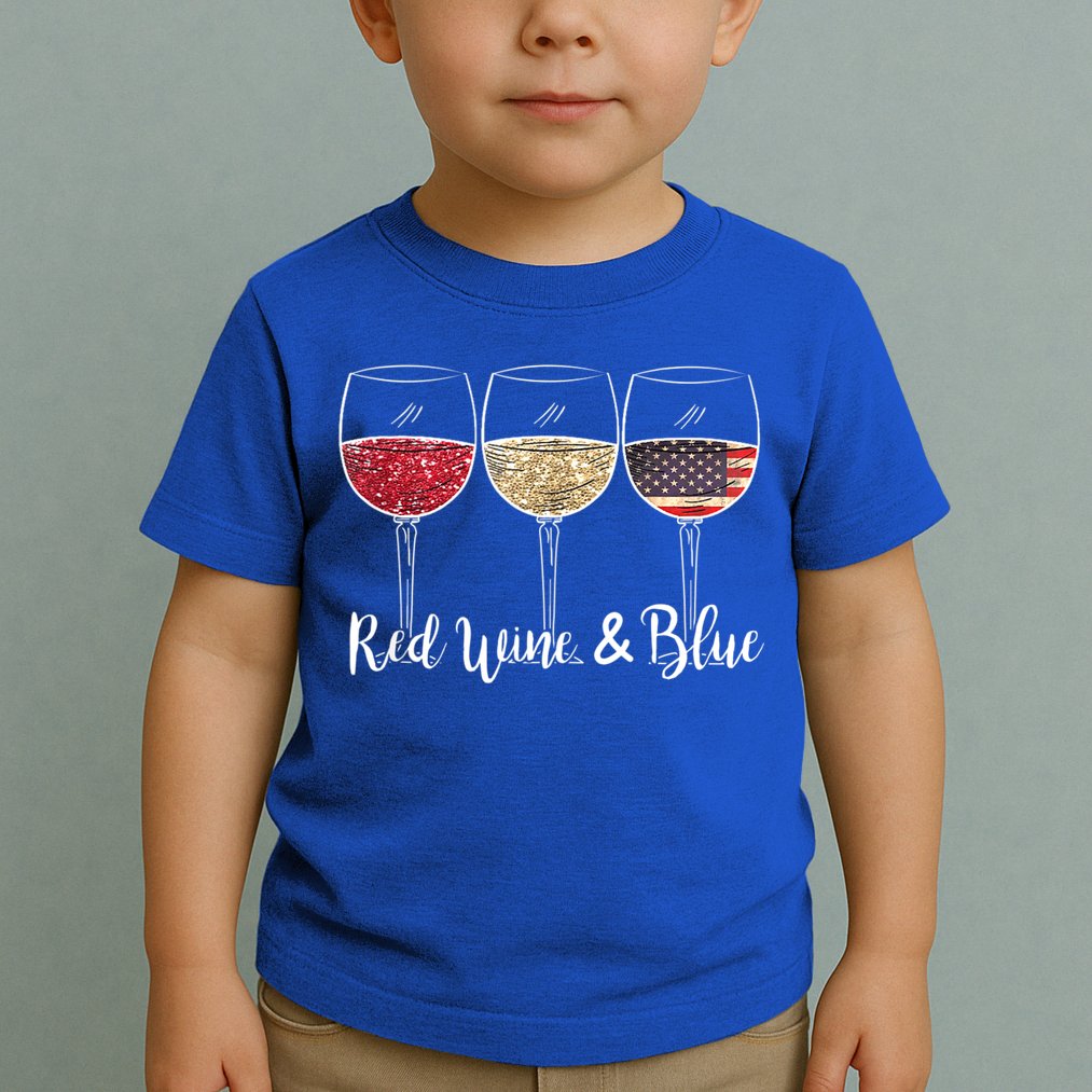 Red Wine & Blue 4th Of July Wine Red White Blue Wine Glasses Toddler T-Shirt