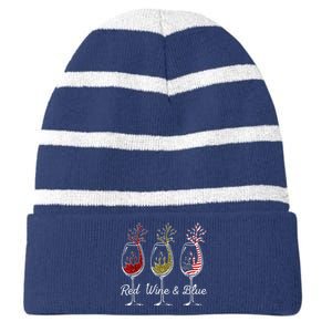 Red Wine & Blue 4th of July wine Red White Blue Wine Glasses Striped Beanie with Solid Band