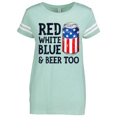 Red White Blue And Beer Too 4th Of July Drinking Enza Ladies Jersey Football T-Shirt